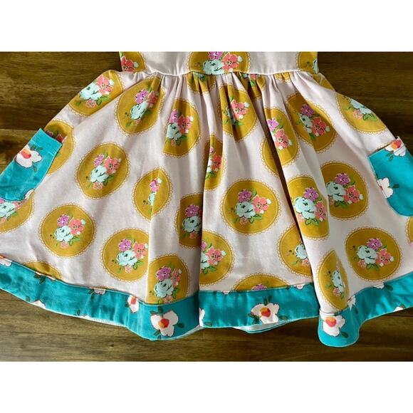 SweetHoney Knit Flair Dress Sewing Class Pink Blue Gold Floral Short Sleeve 2T - Picture 7 of 9